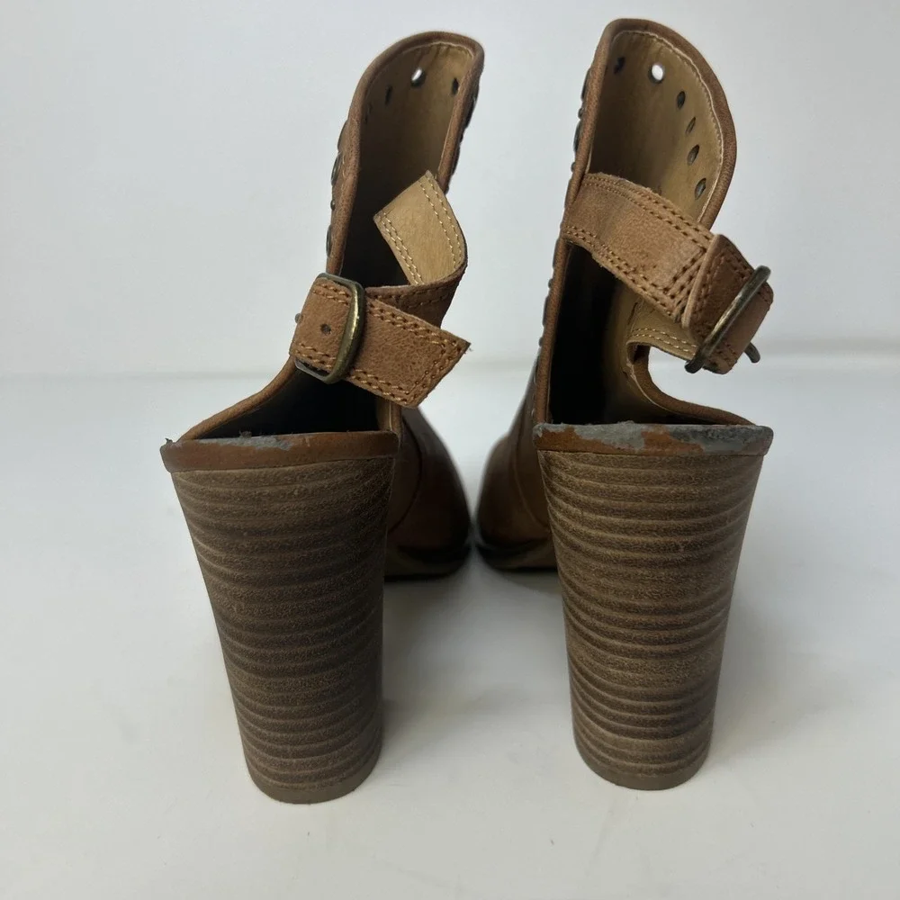 Lucky Brand Lorillar‎ Leather Peep-Toe Heeled Booties – Tan/Toffee – Size 9M